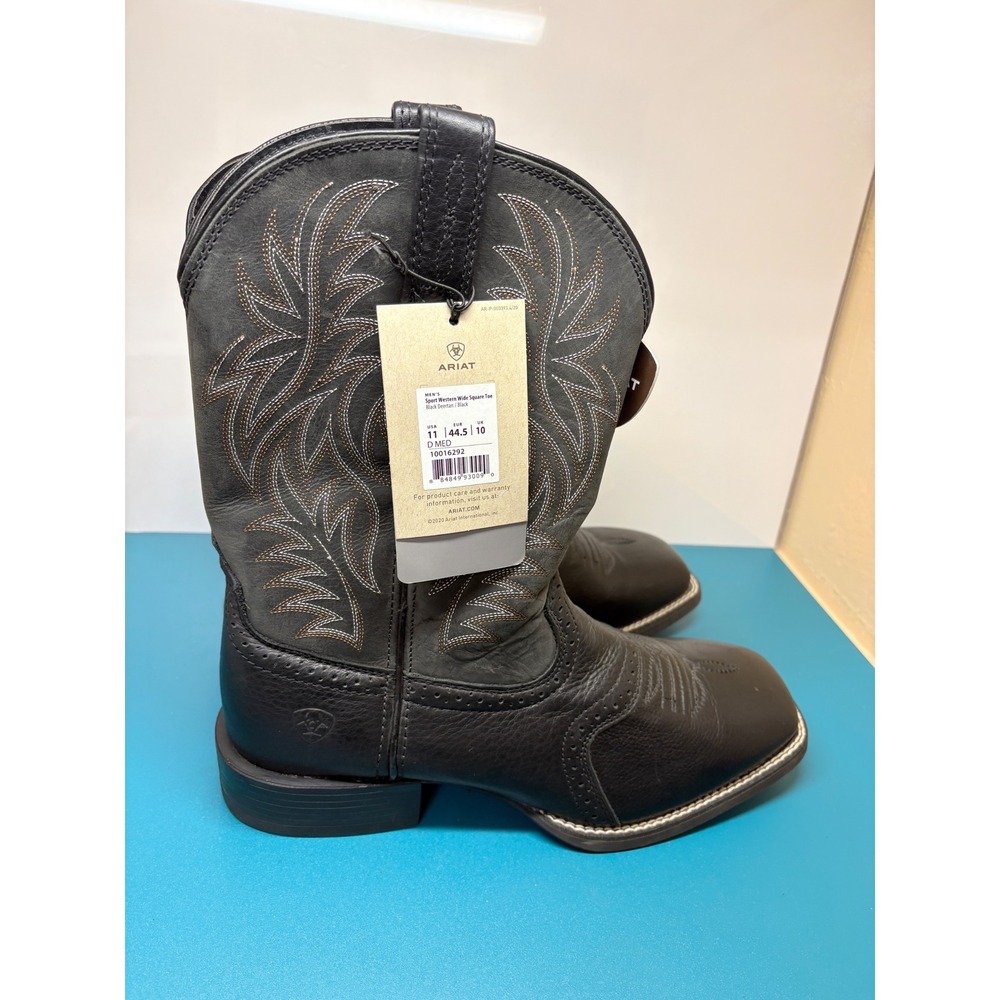 Ariat Mens 11D Sport Western Wide Square Toe Black Leather Boots
